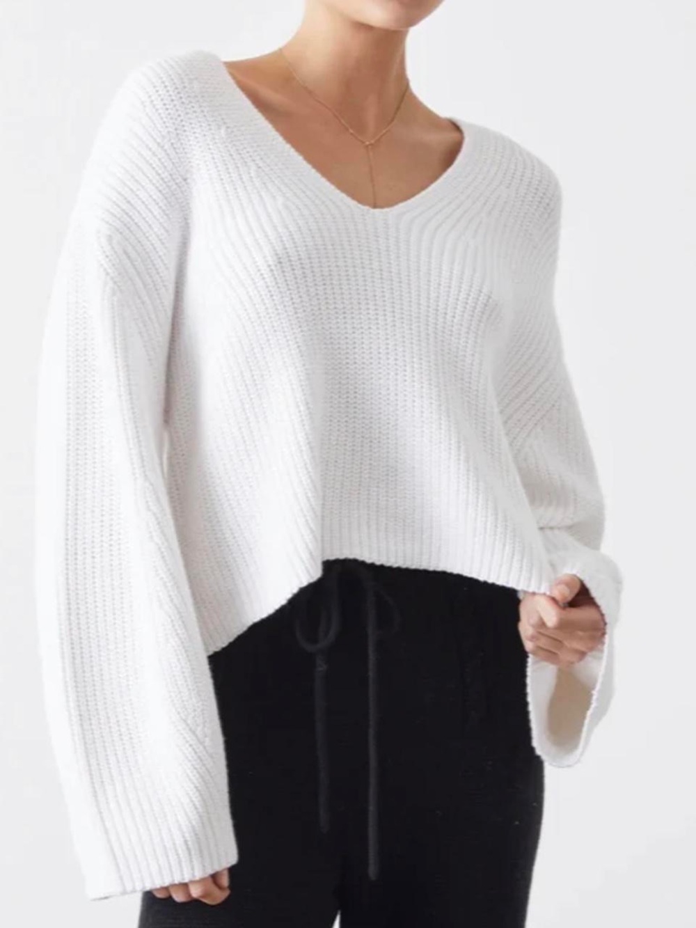 Linden Organic Cotton Cashmere Cream V-Neck Cropped Knit Sweater